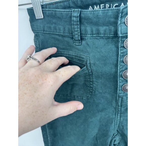 American Eagle Super High Rose Flare Women 0 Forest Green Retro Preppy Western - Picture 10 of 11